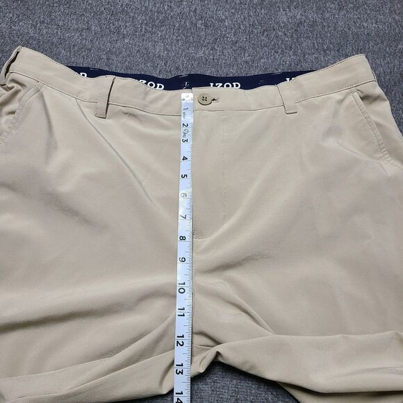 Izod Golf Mens Pants 38x32 Beige Performance Elastic Waist Athletic Golf Slacks - Picture 3 of 9